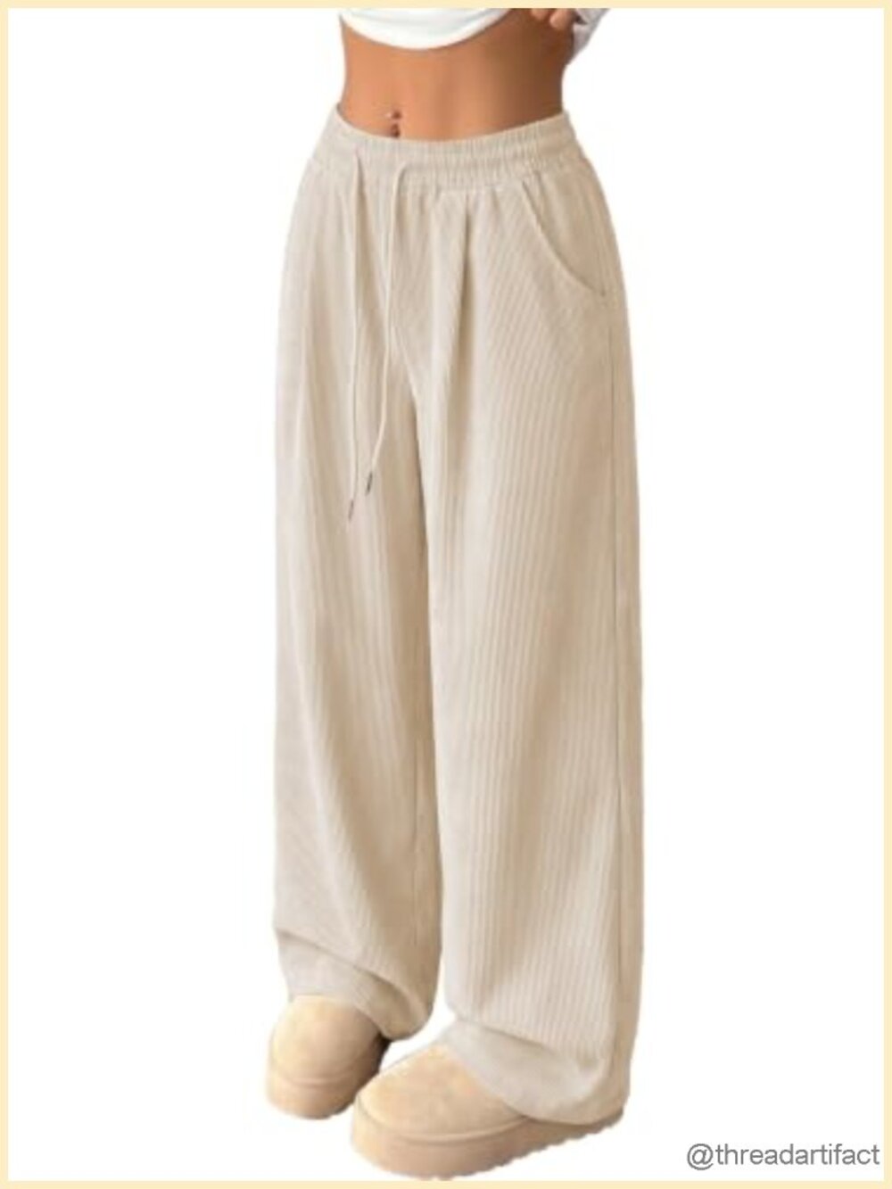 Women's Corduroy High Waisted Wide Leg Pants with Pockets